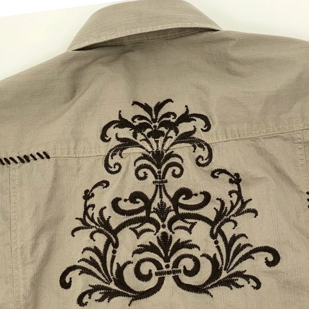 7 Diamonds Western Shirt Mens Large‎ Taupe Embroidered Long Sleeve Rockabilly
